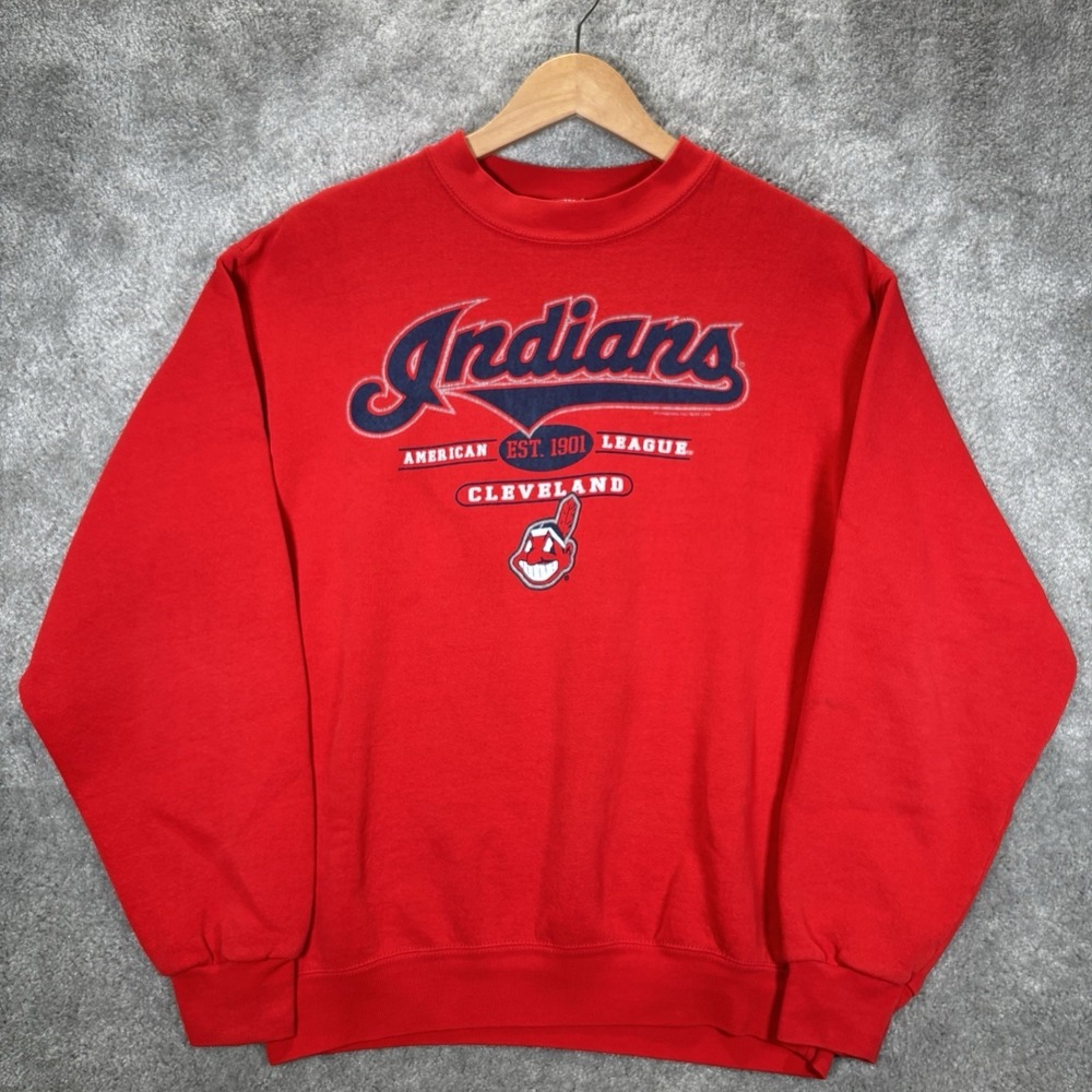 Vintage Cleveland Indians Sweatshirt Mens XL Crewneck Red Fleece Logo Lee Sport